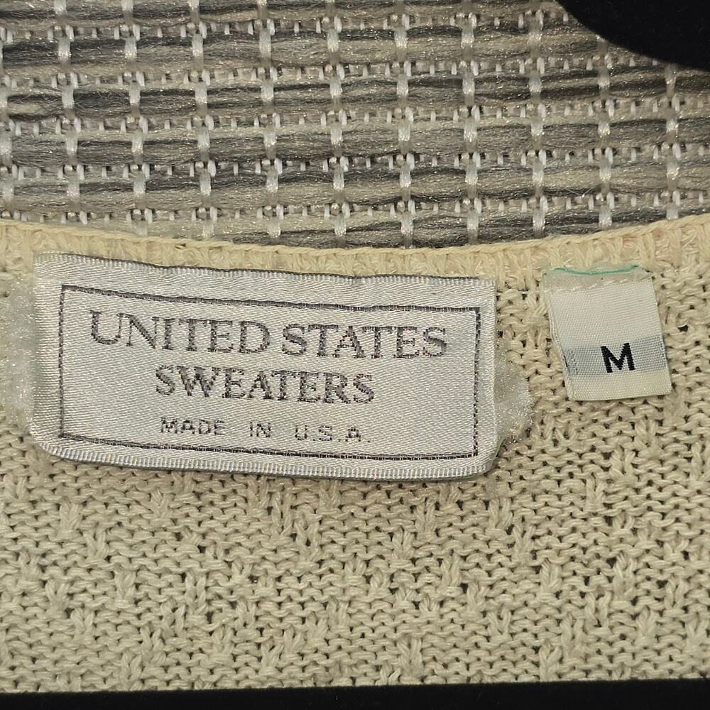 United States Sweaters Knit Top Medium Beige Pink VTG Victorian Antique Floral - Picture 3 of 11